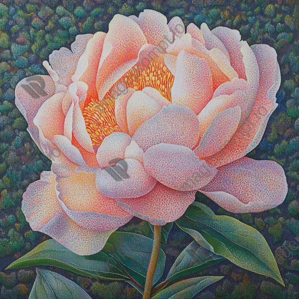 Resplendent peony in full bloom created using pointillism technique emphasizing petal patterns - Image 3