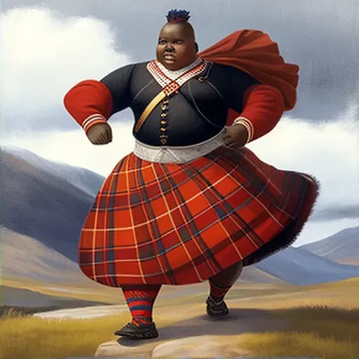 Image of an African Masai warrior clad in a traditional Scottish kilt in the heart of the Highlands - Image 2