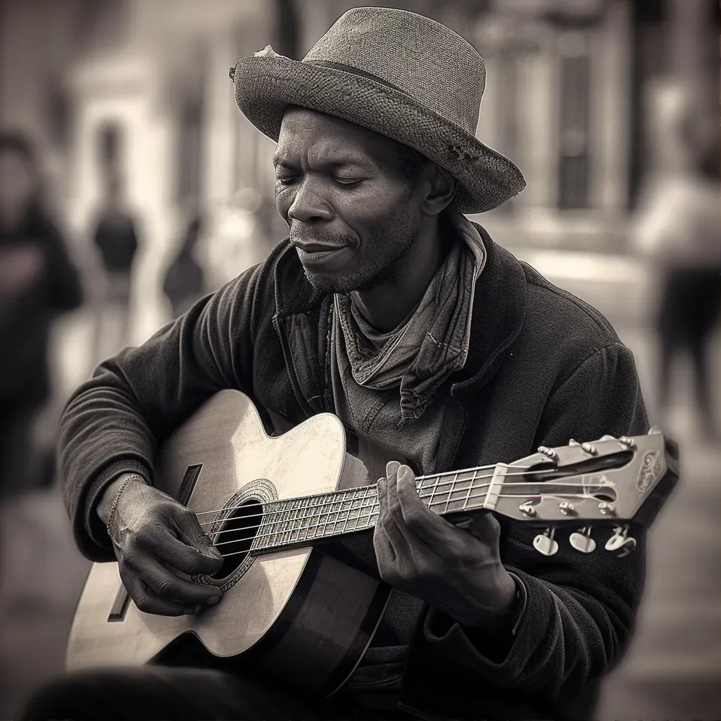 Street guitarist performing with passion in a city square - Image 1