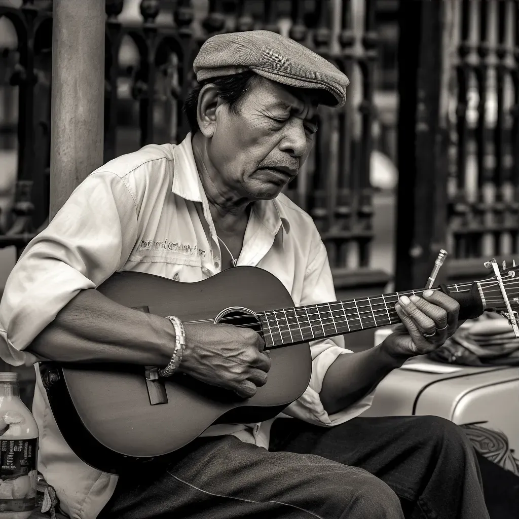 Vibrant Street Guitarist Performance