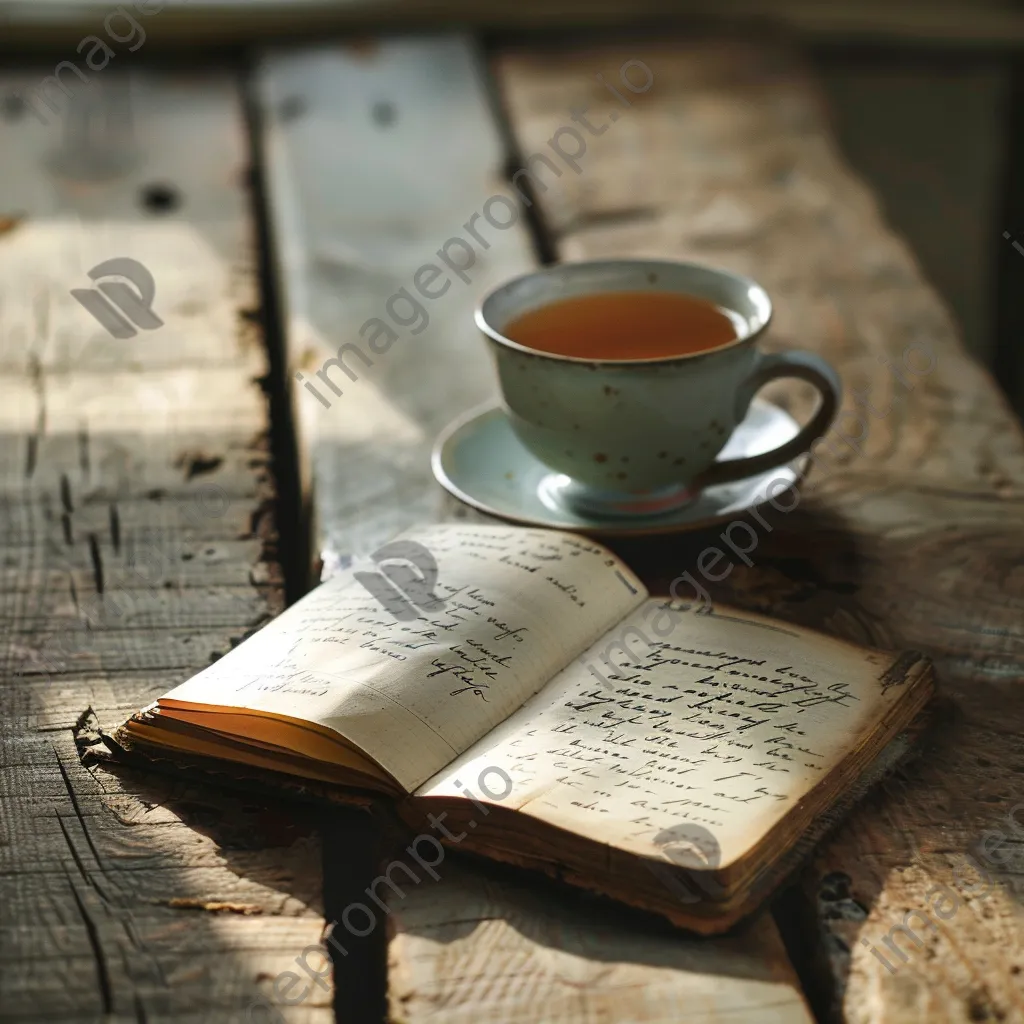 Notebook with affirmations and herbal tea on a wooden table - Image 3