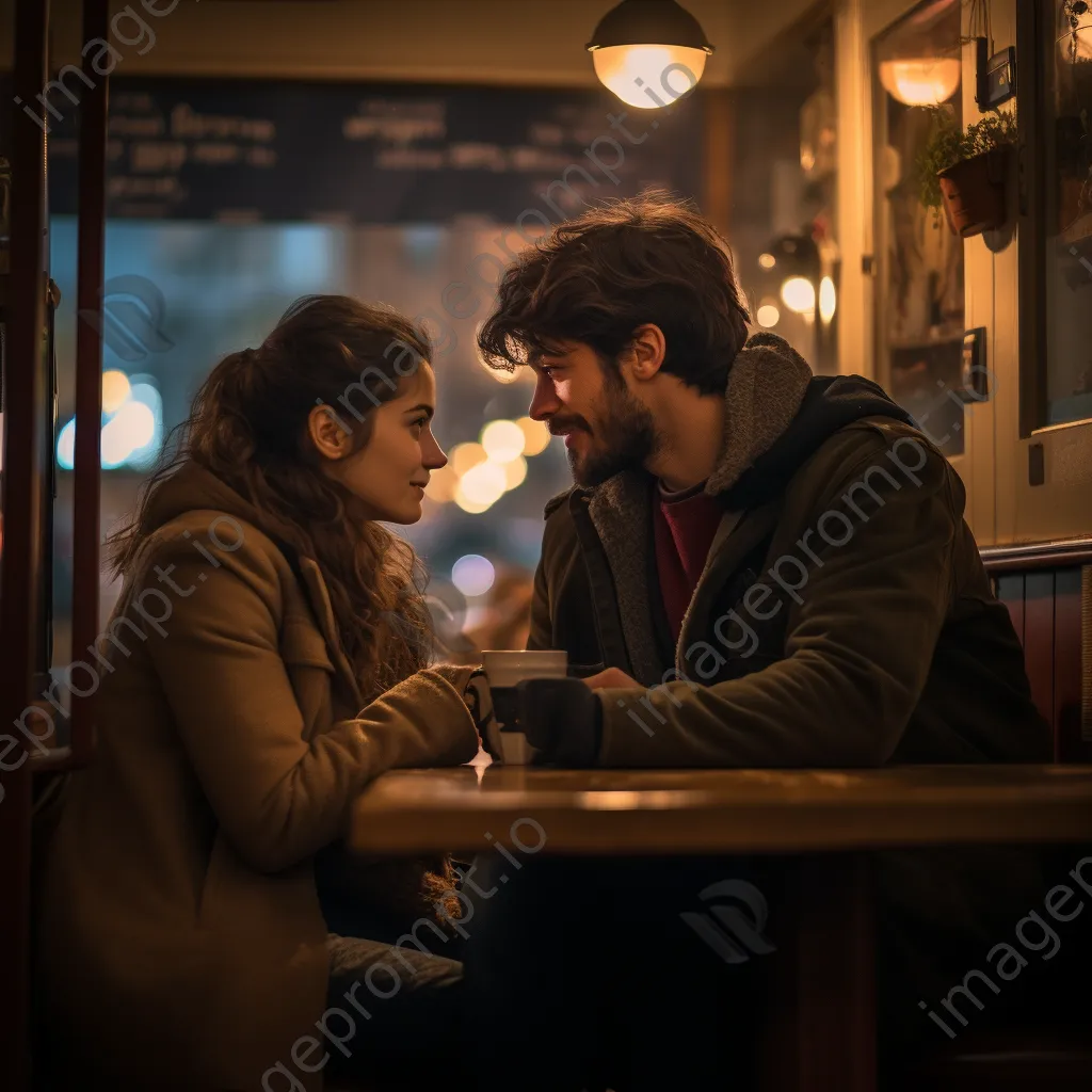 A young couple having a deep conversation in a cozy café. - Image 3