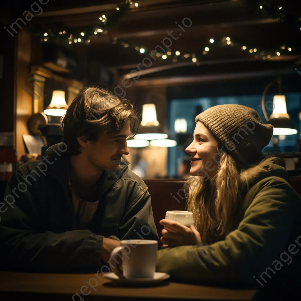 A young couple having a deep conversation in a cozy café. - Image 4