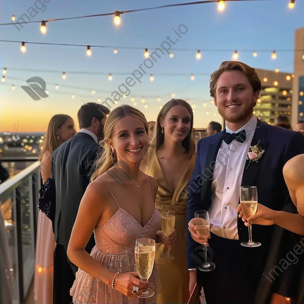 Glamorous rooftop party with elegant guests and champagne - Image 2