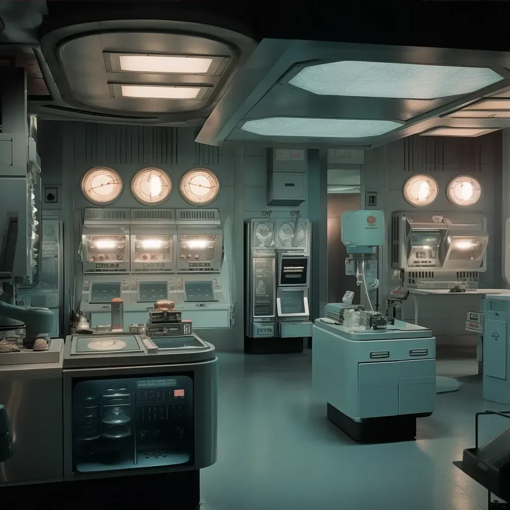 Image of a retro-futuristic kitchen with automated cooking appliances and holographic menus - Image 3