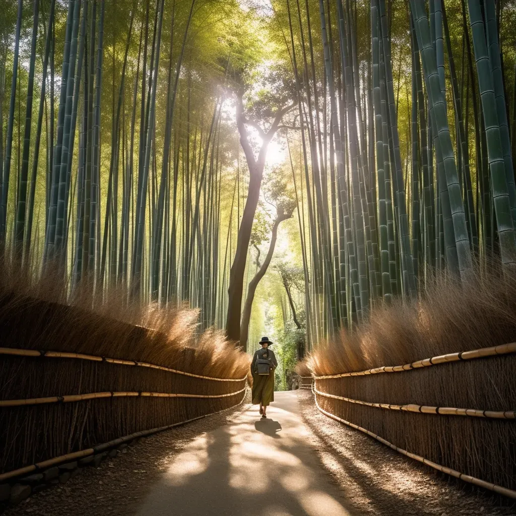 Kyoto bamboo forest with tourists in kimonos - Image 3