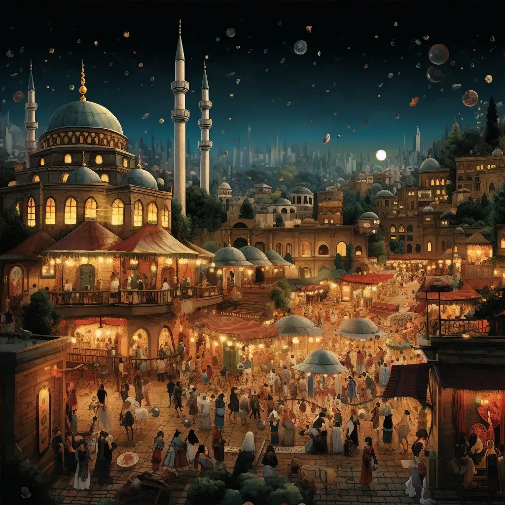 Night market during Ramadan in Istanbul with lanterns and food stalls - Image 4