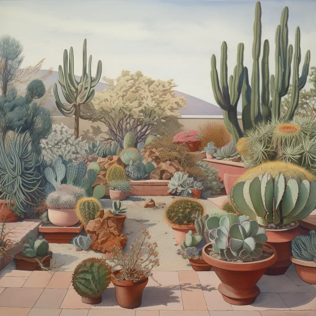 Image of a tranquil succulent garden with cacti and a terracotta pot - Image 1