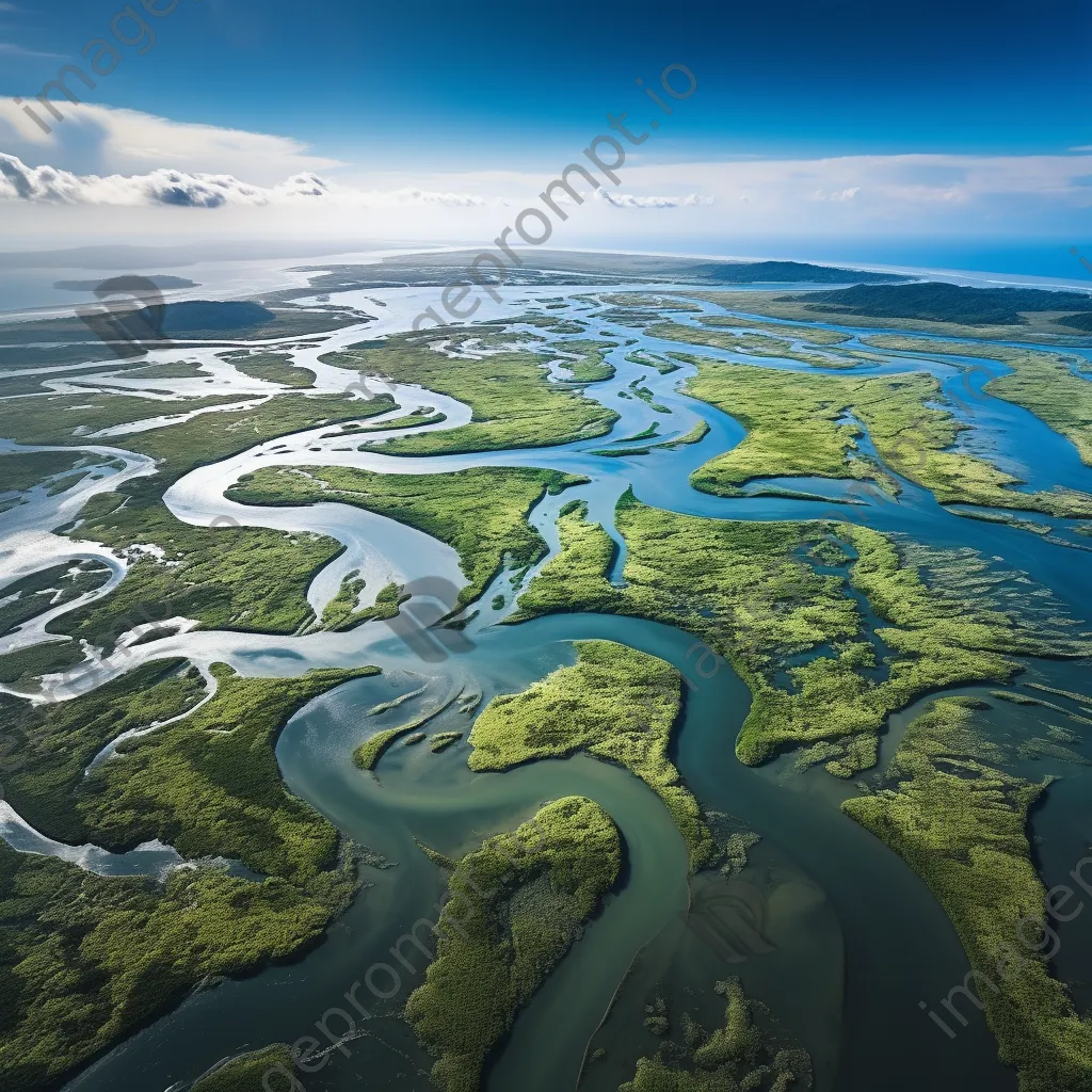 Aerial view of river mouth meeting ocean in a coastal estuary - Image 2