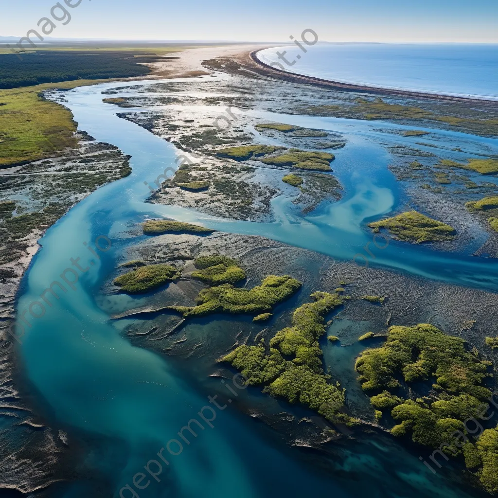 Aerial view of river mouth meeting ocean in a coastal estuary - Image 3