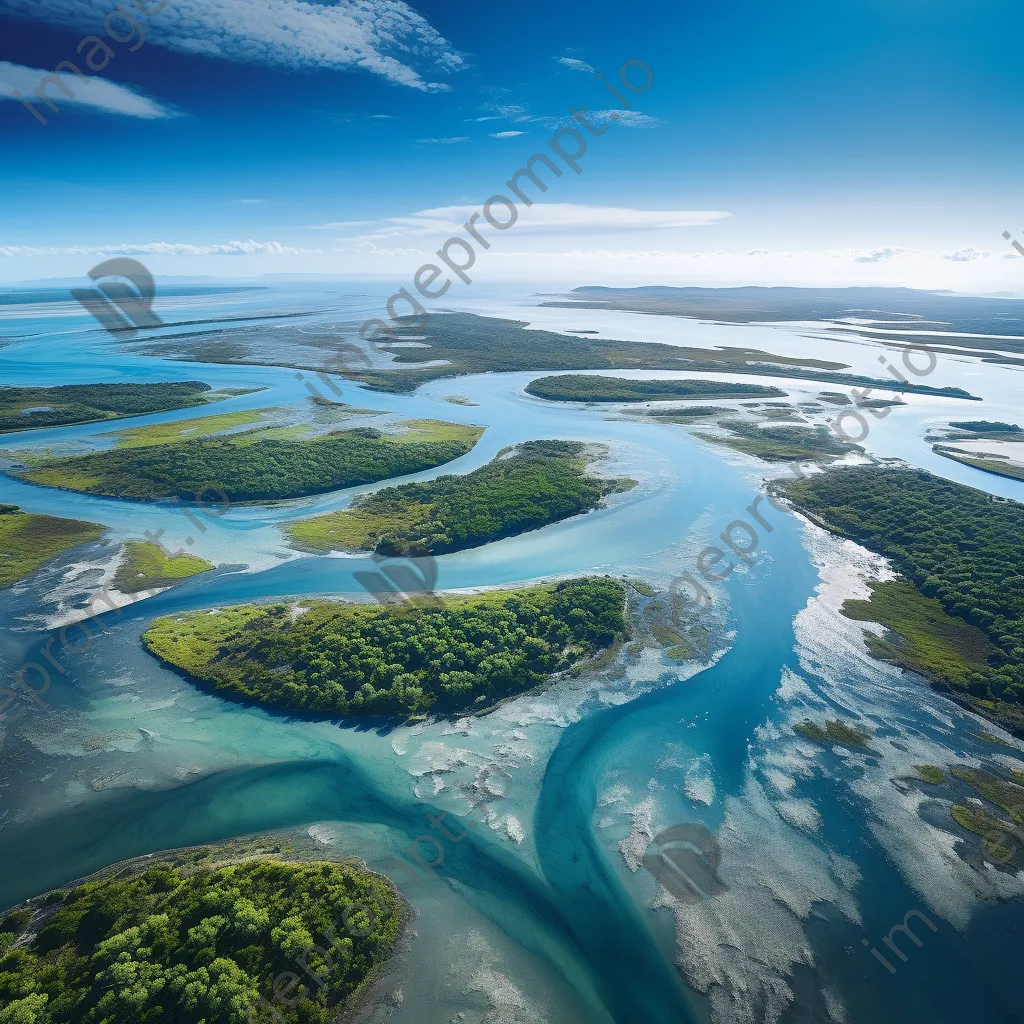 Aerial view of river mouth meeting ocean in a coastal estuary - Image 4