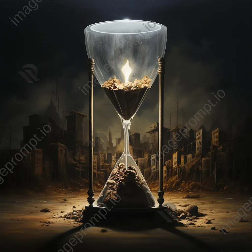 Representation of a broken hourglass illustrating thriving cityscape and impoverished slums symbolizing wealth disparity - Image 1