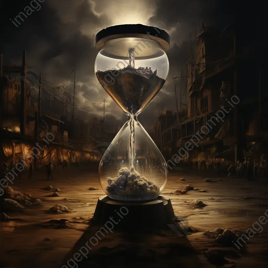 Representation of a broken hourglass illustrating thriving cityscape and impoverished slums symbolizing wealth disparity - Image 2