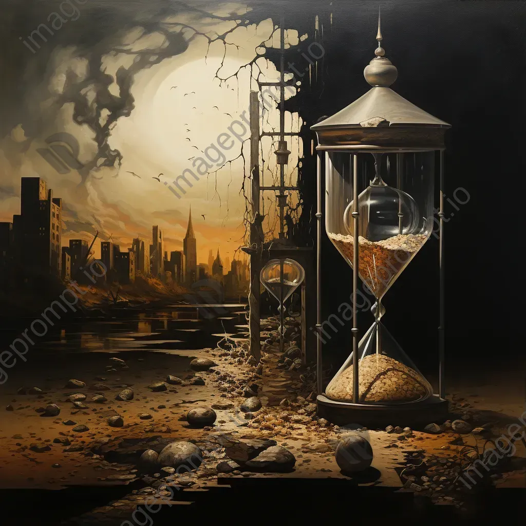 Representation of a broken hourglass illustrating thriving cityscape and impoverished slums symbolizing wealth disparity - Image 3