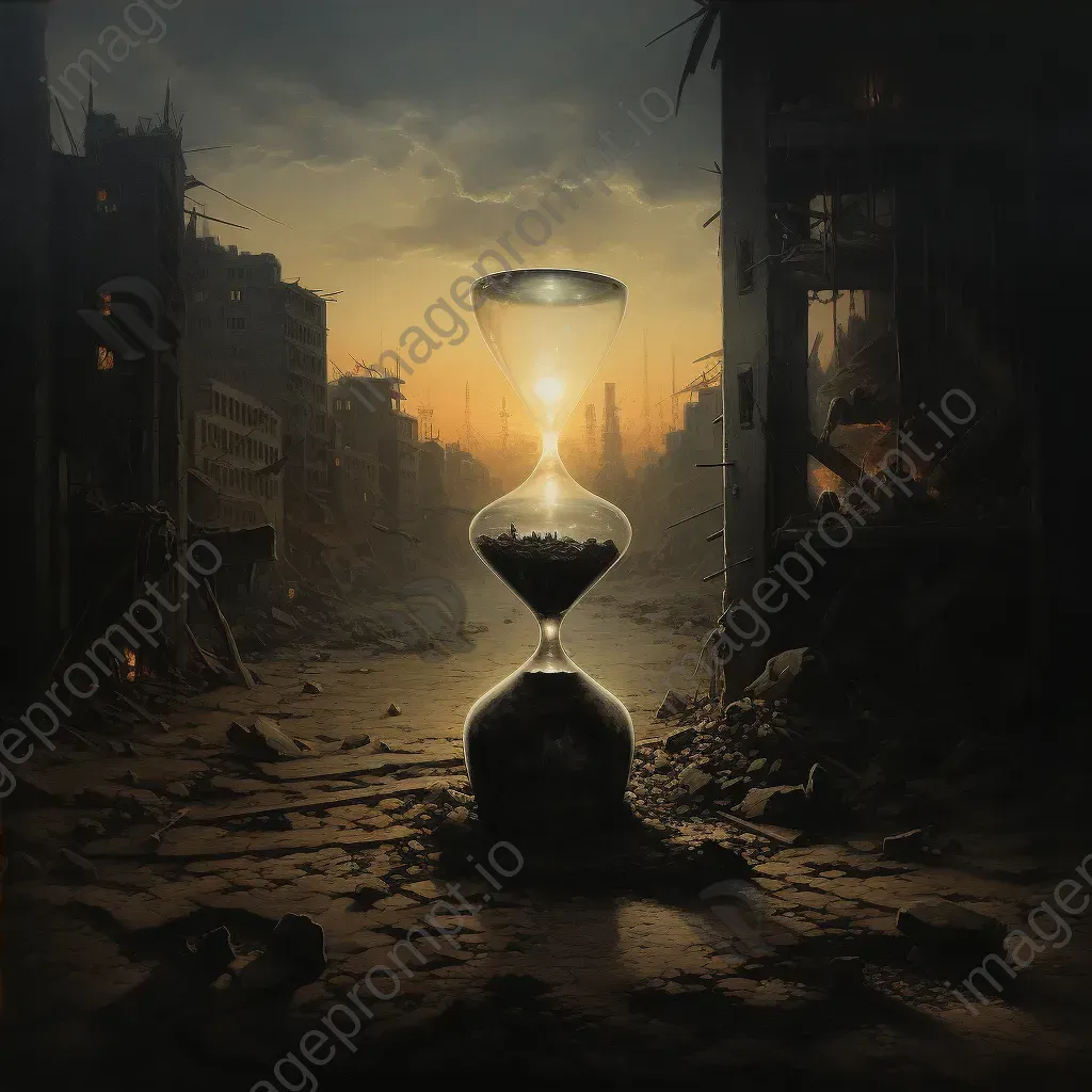 Representation of a broken hourglass illustrating thriving cityscape and impoverished slums symbolizing wealth disparity - Image 4