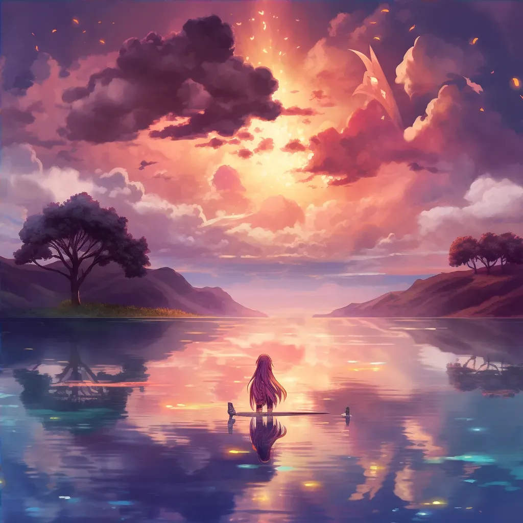 Serene lake reflecting celestial sky in a peaceful afterlife scene - Image 4