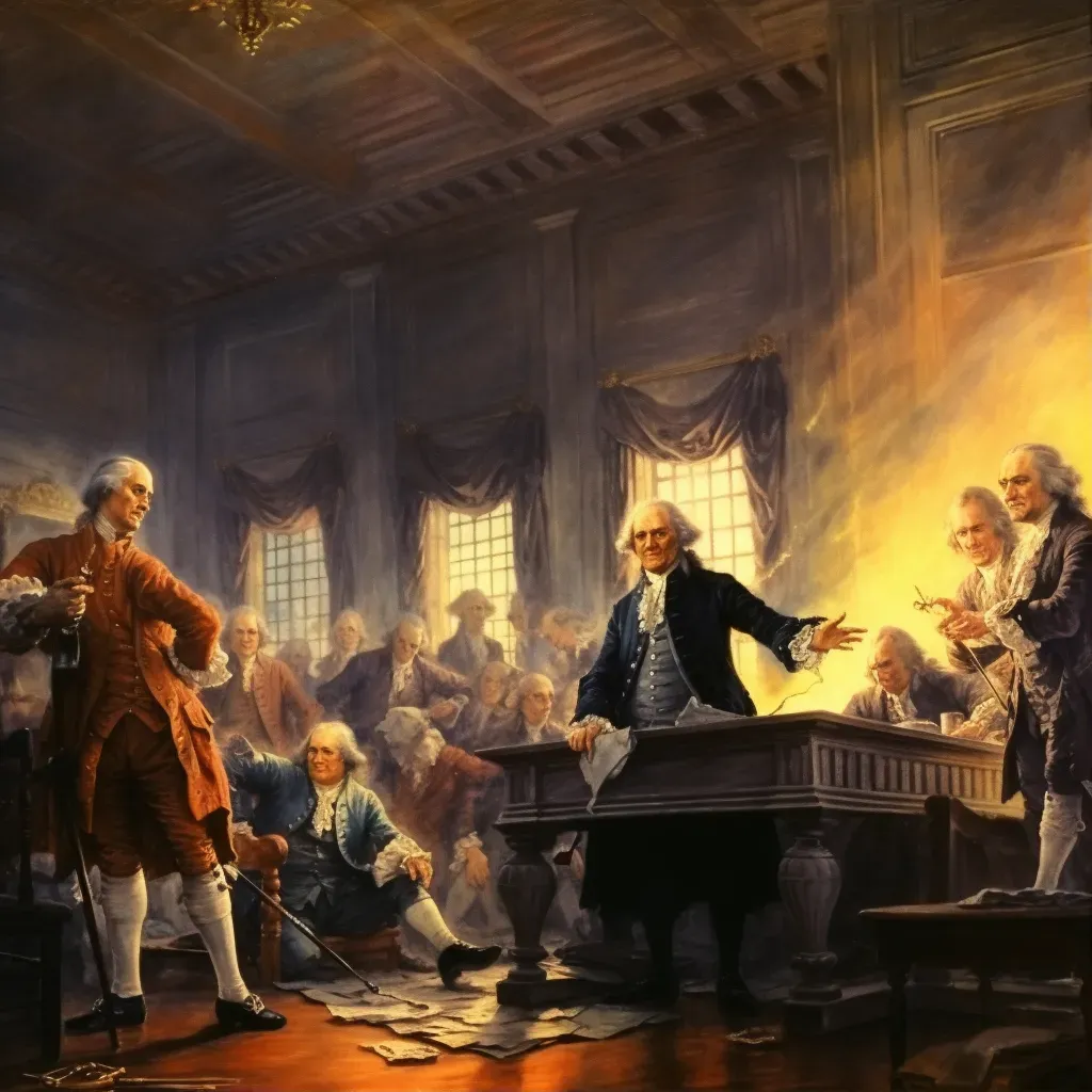 Founding Fathers signing the Declaration of Independence in a historic moment - Image 1