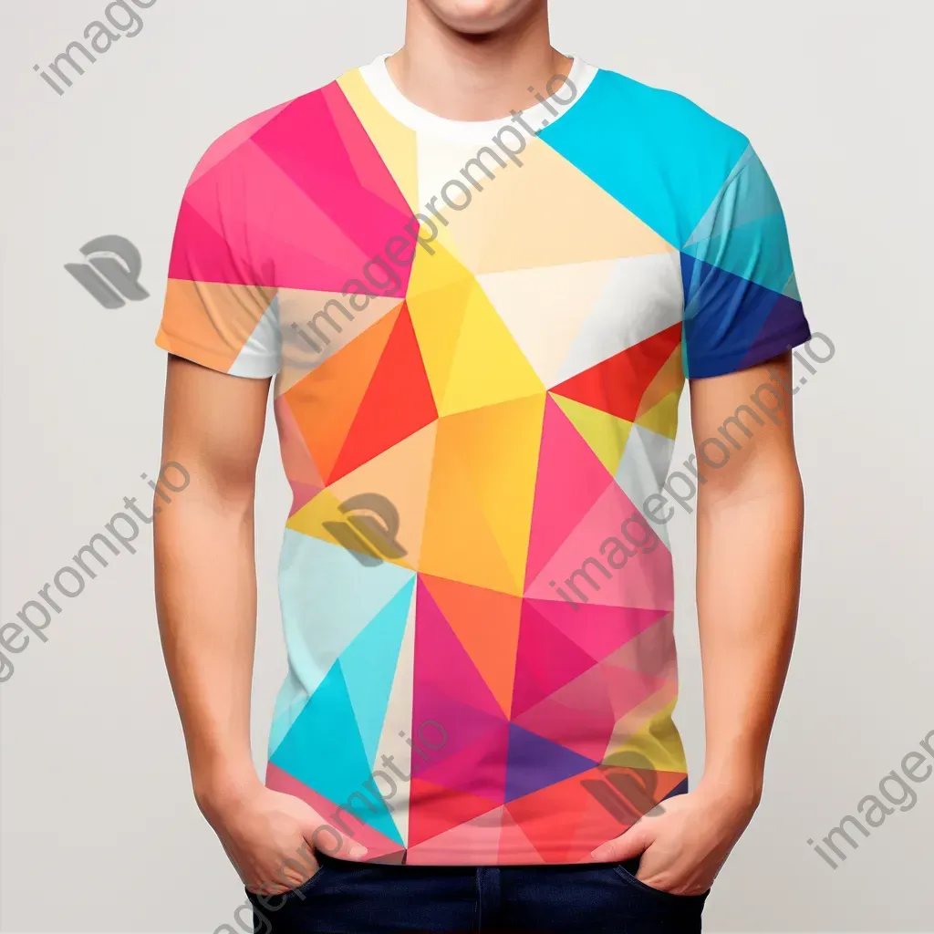 Graphic t-shirt portrayed in low poly style with a vibrant, De Stijl-inspired design - Image 2