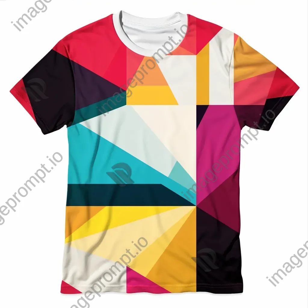 Graphic t-shirt portrayed in low poly style with a vibrant, De Stijl-inspired design - Image 3