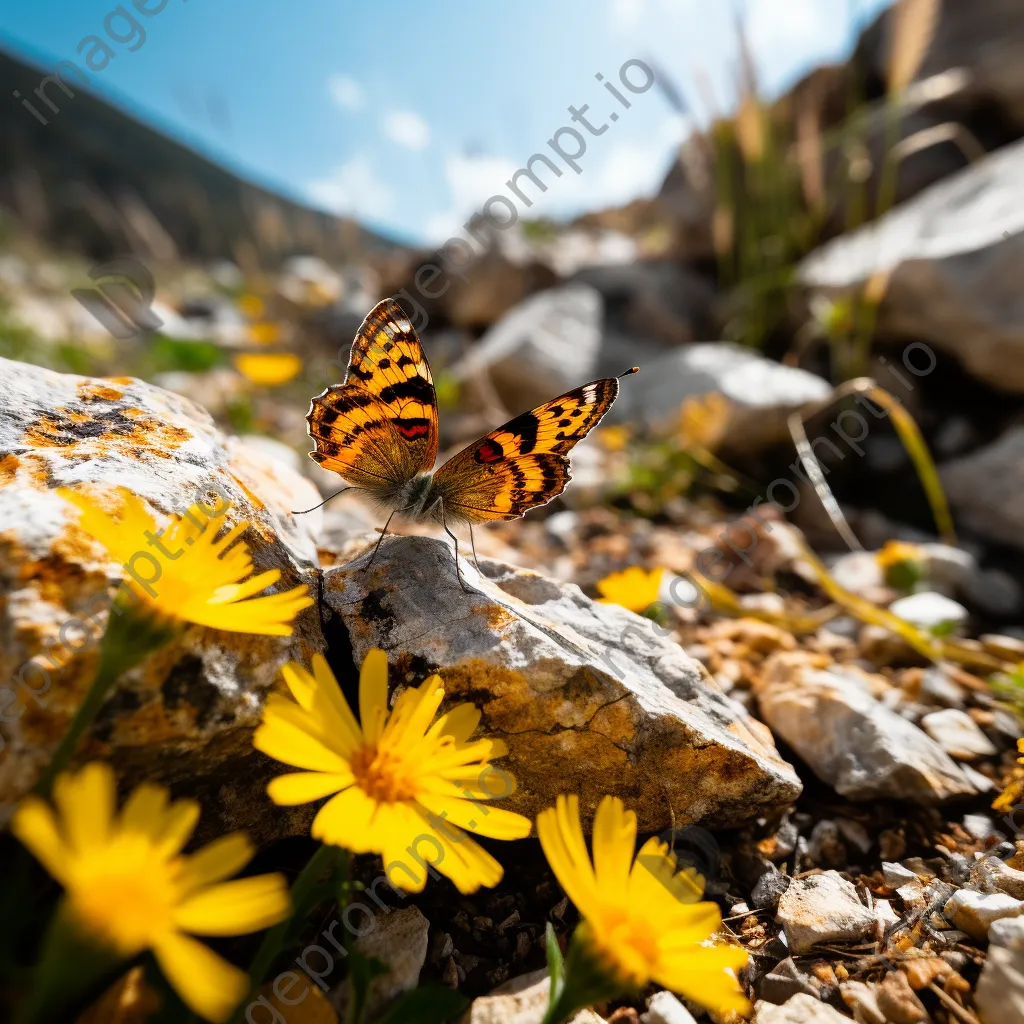 Butterfly perched on mountain wildflower - Image 1