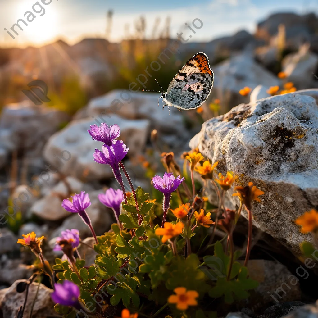 Butterfly perched on mountain wildflower - Image 4