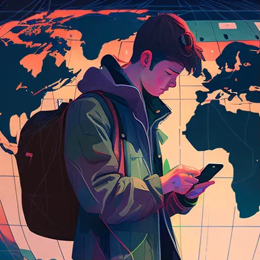 Illustration of a traveler using a digital map to navigate a city - Image 1