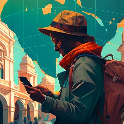 Illustration of a traveler using a digital map to navigate a city - Image 2