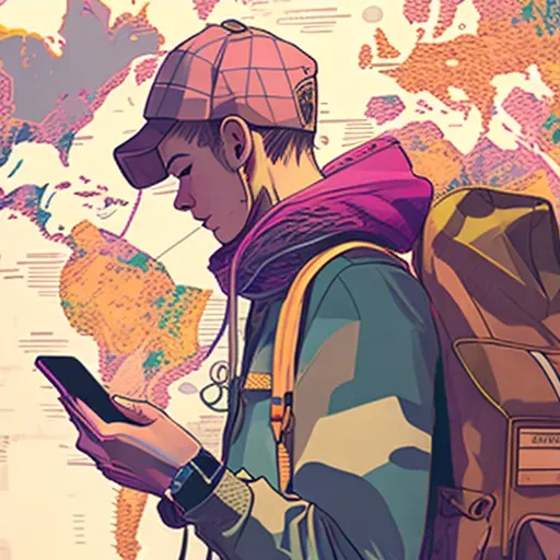 Illustration of a traveler using a digital map to navigate a city - Image 3