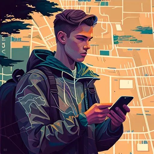 Illustration of a traveler using a digital map to navigate a city - Image 4