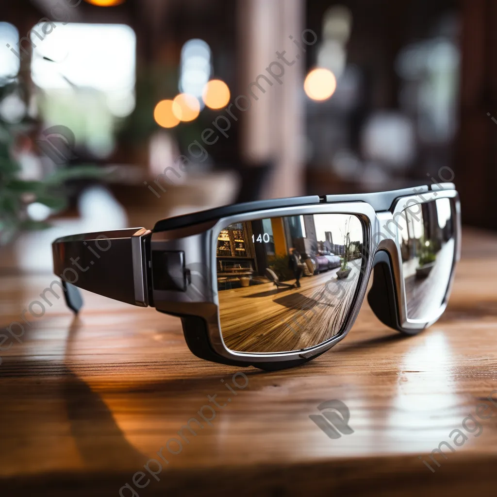 Close-up of AR glasses reflecting light on wooden table - Image 2