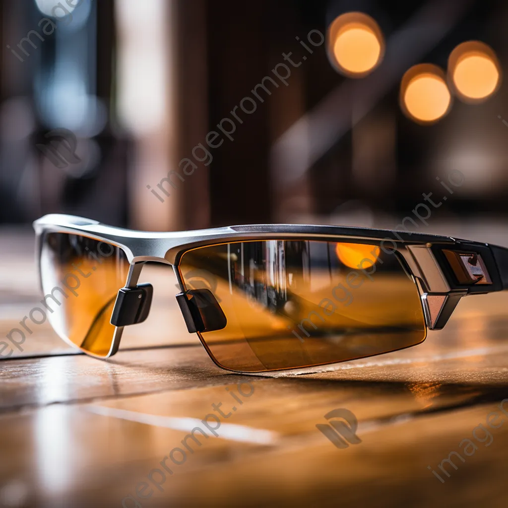 Close-up of AR glasses reflecting light on wooden table - Image 3