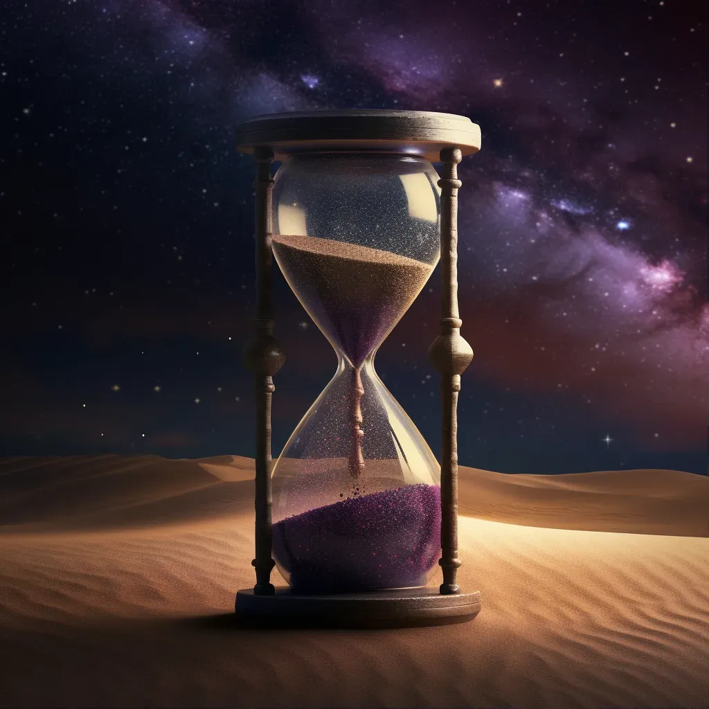 Hourglass filled with twinkling stars against a cosmic background - Image 1