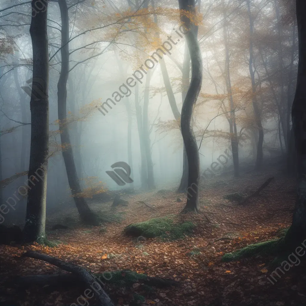 Aerial view of mystical forest with fog and morning light - Image 2