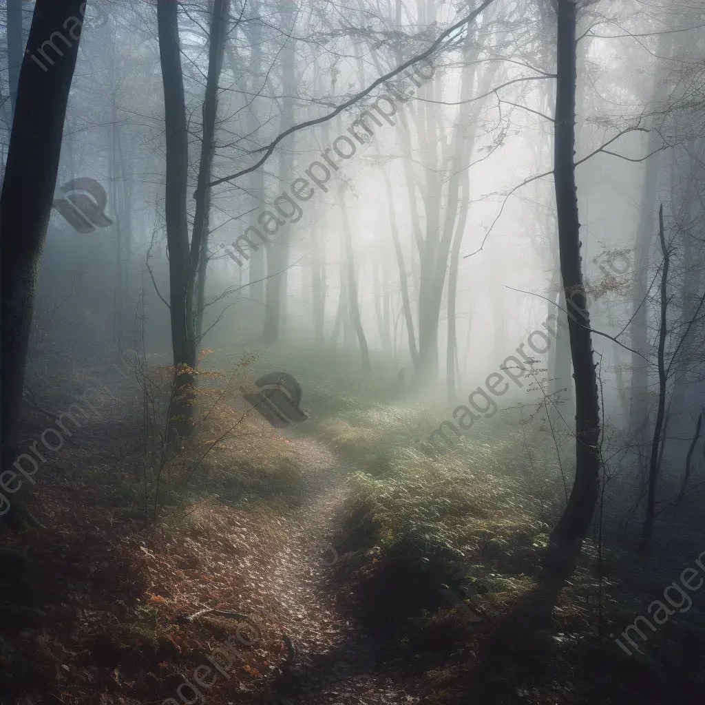 Aerial view of mystical forest with fog and morning light - Image 4