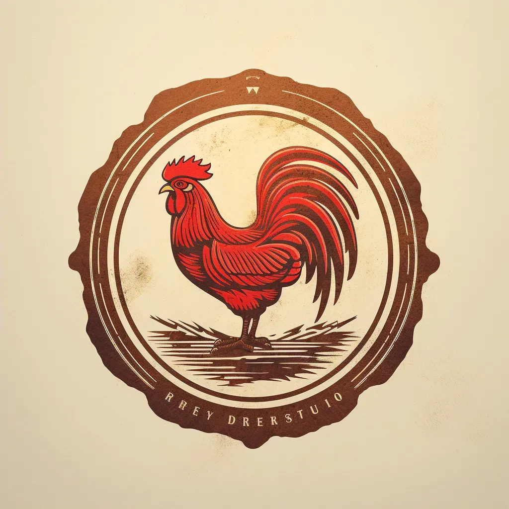 Logo for a farm-to-table restaurant with a barn icon and rooster weather vane in red and brown colors on a light woodgrain background - Image 2