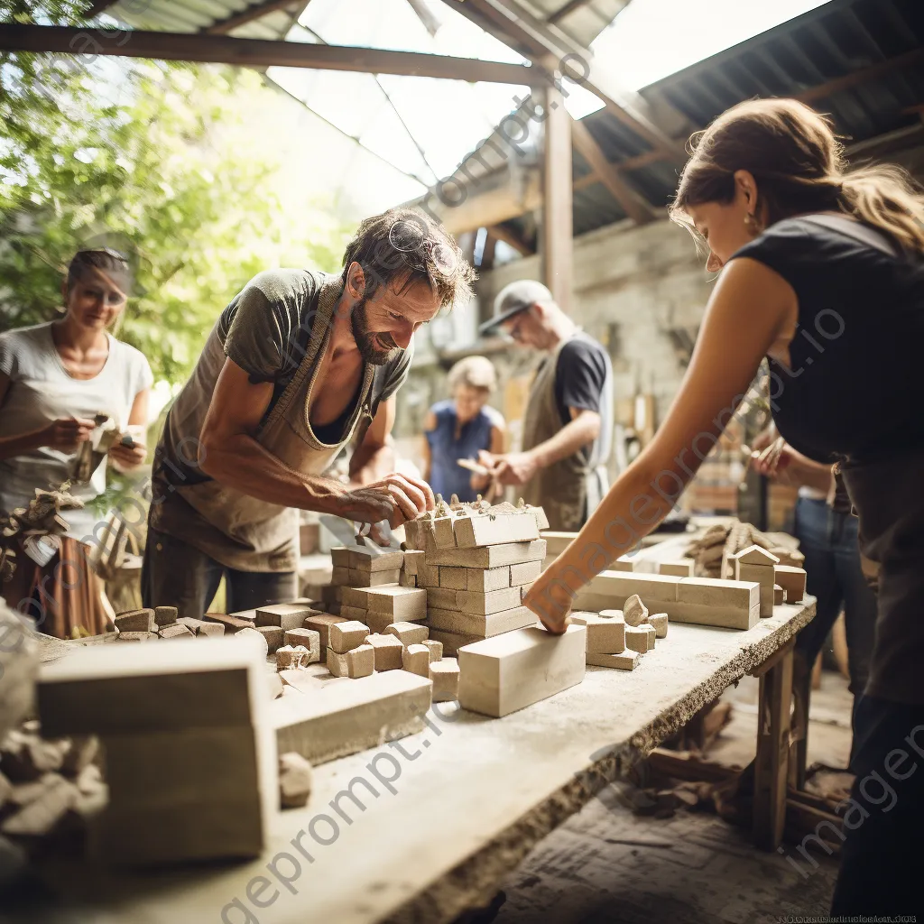 Participants learning brick-making techniques in a workshop - Image 1