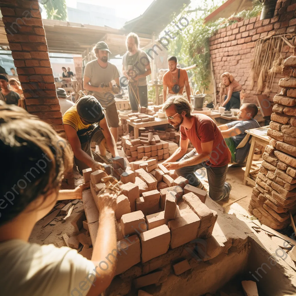 Participants learning brick-making techniques in a workshop - Image 2