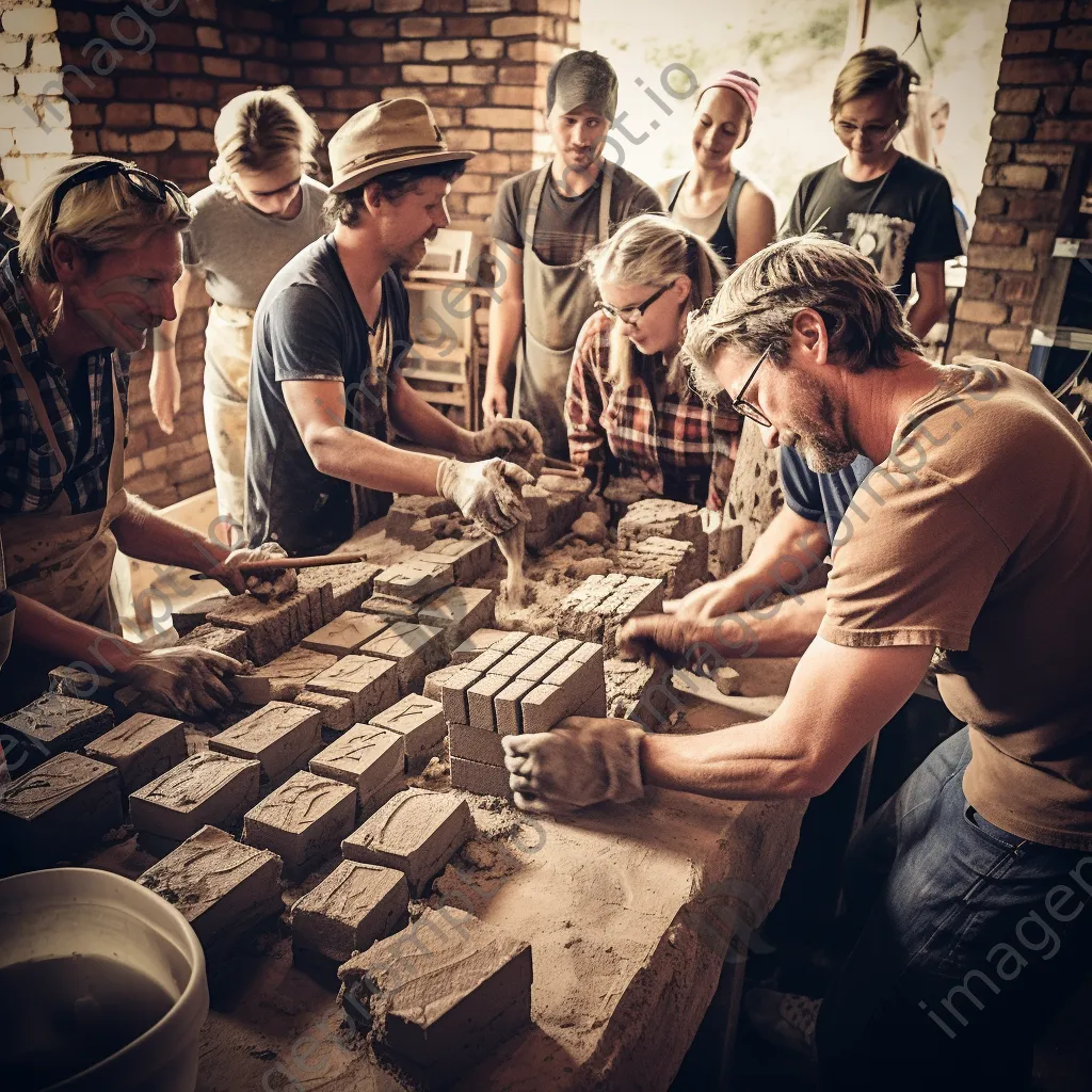 Participants learning brick-making techniques in a workshop - Image 3