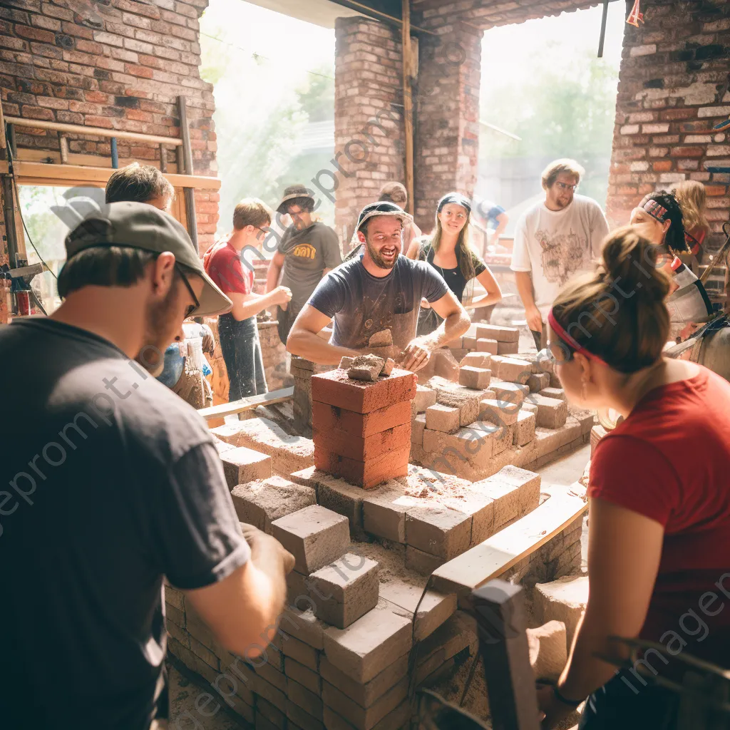 Participants learning brick-making techniques in a workshop - Image 4