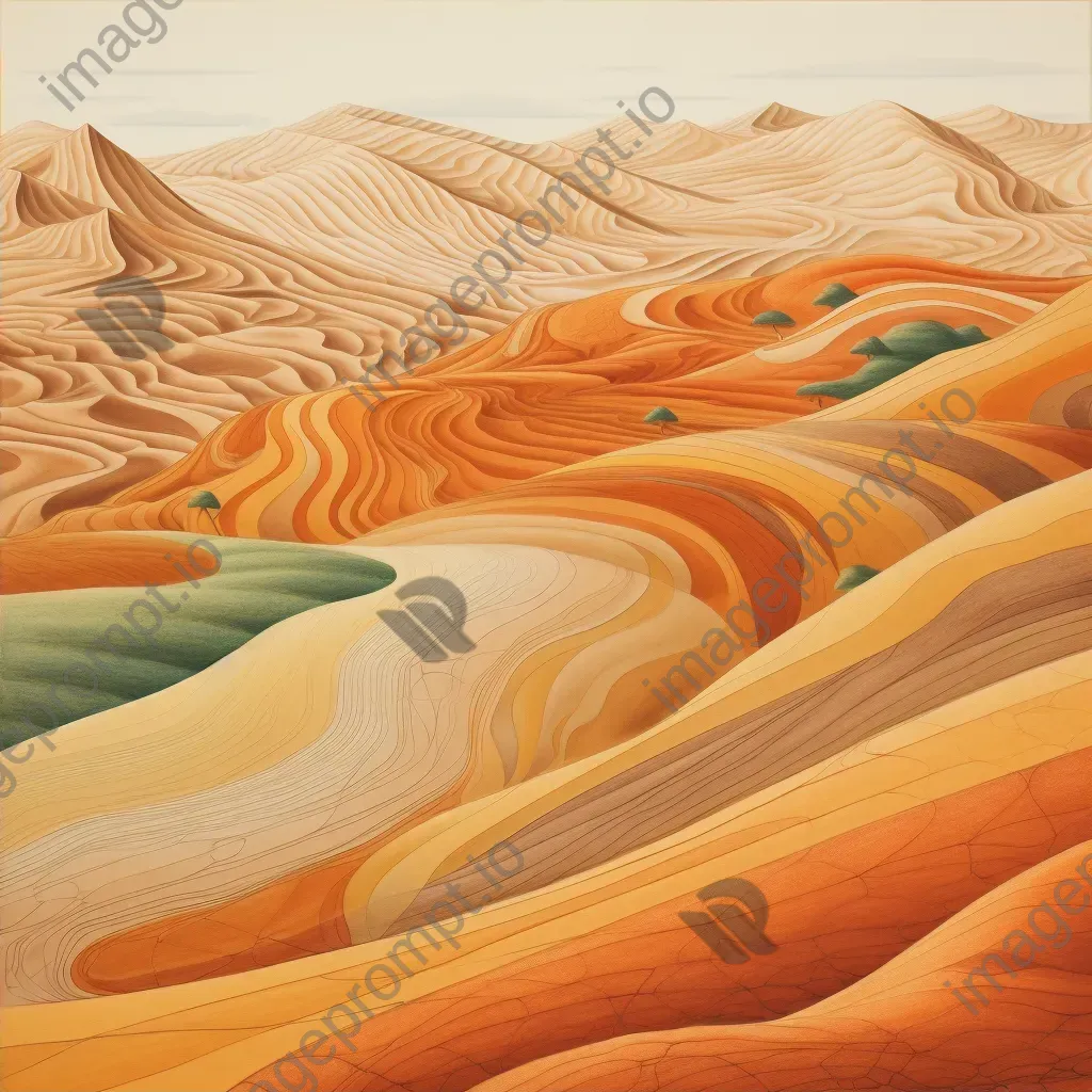 Colored pencil sketch capturing the evolving movement of desert sand dunes - Image 2