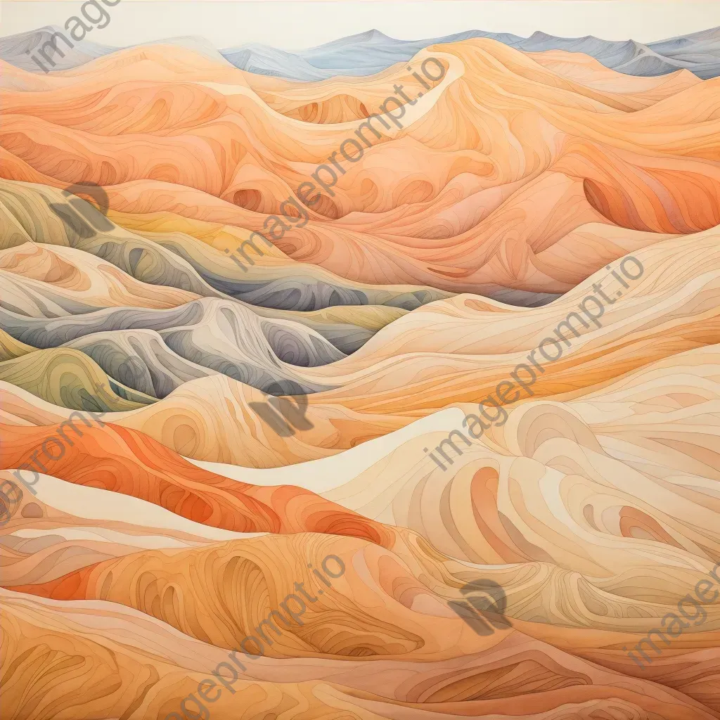 Colored pencil sketch capturing the evolving movement of desert sand dunes - Image 4