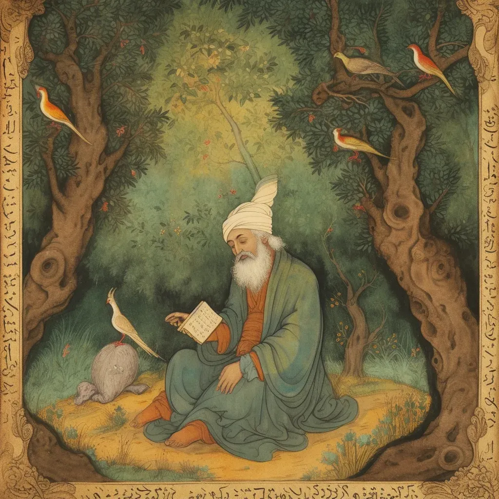 Old sage meditating in the heart of an enchanted forest - Image 1