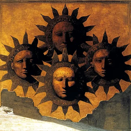 Aztec myth of creation with five suns symbolizing different eras - Image 3