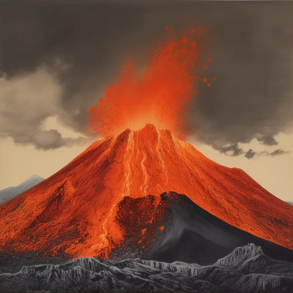 Volcanic eruption with flowing lava against twilight sky - Image 1