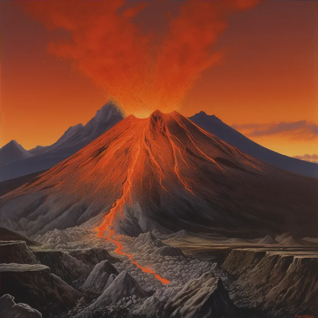 Volcanic eruption with flowing lava against twilight sky - Image 4