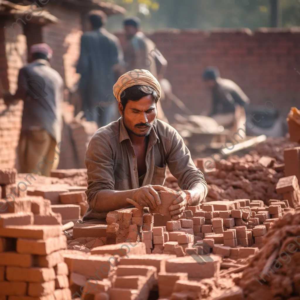 Workers molding clay into bricks in a rural scene - Image 4