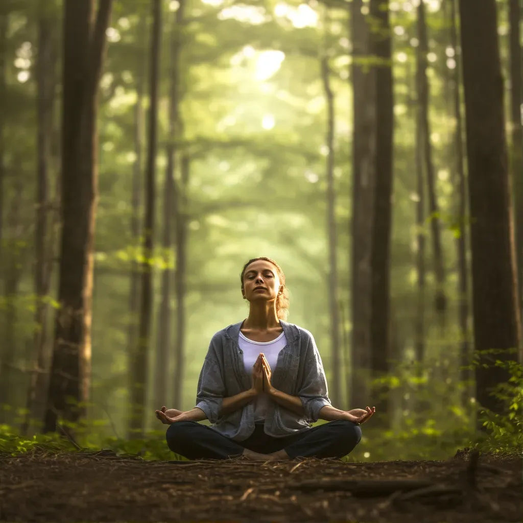 A yoga instructor leading meditation in a forest clearing. - Image 1