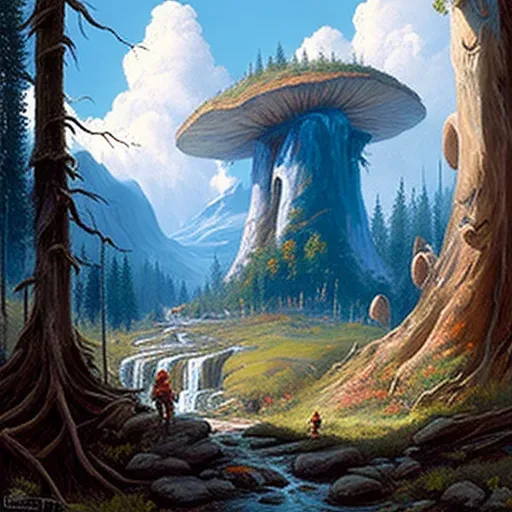 Fantasy land with giant mushrooms and pixie-like creatures - Image 2