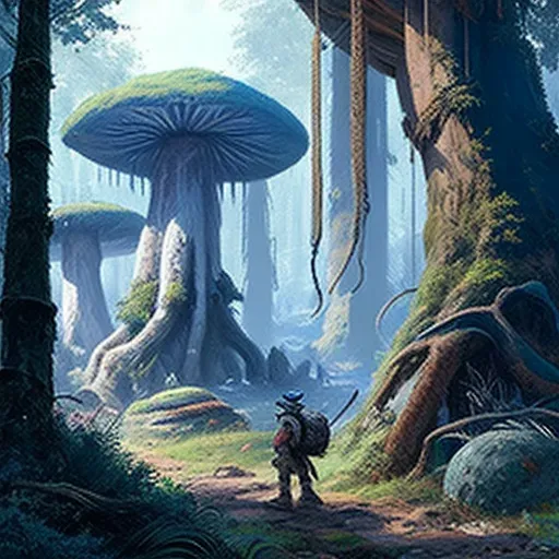 Fantasy land with giant mushrooms and pixie-like creatures - Image 4