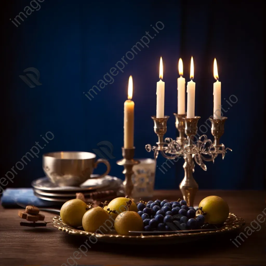 Hanukkah celebration with menorah candles and dreidels - Image 1